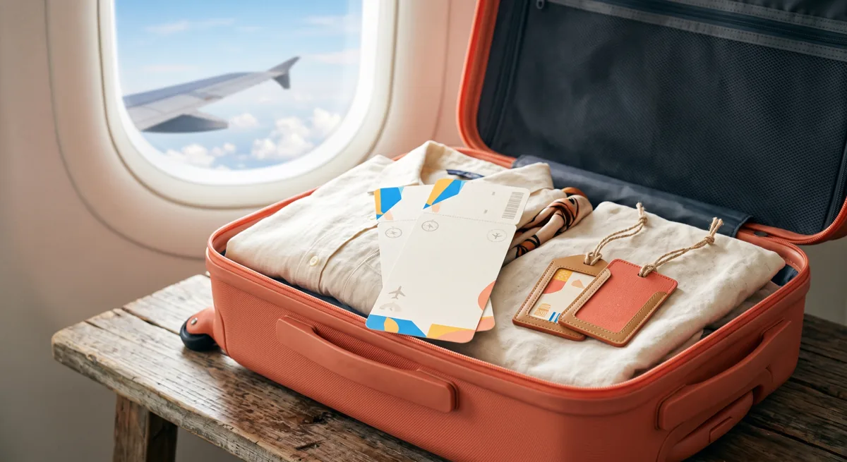 Dvije avionske karte na otvorenom putnom kovčegu